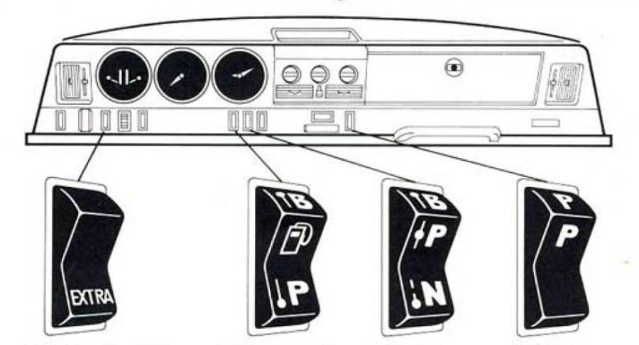 Optimized Fuel Control: The Saab 99 Petro's dashboard featured several buttons designed to enhance fuel efficiency. The 'Extra' button allowed drivers to activate gasoline mode for cold starts. While the car's fuel system was automatic, the driver could override it using the second button from the left. The third button, labeled P/N, displayed the fuel levels in both the gasoline and kerosene tanks. Lastly, there was an 'Economy Lamp' button, providing a cost-conscious approach to driving