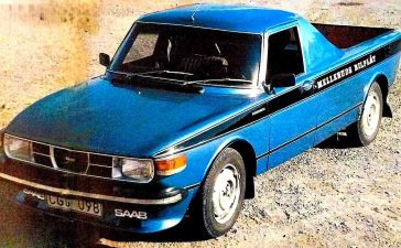 The unique Saab 99 Pickup, a custom automotive marvel created by Martinhus Kanstad at Melleruds Bilplåt, showcases a blend of practicality and sleek design.