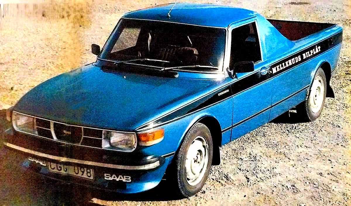 The unique Saab 99 Pickup, a custom automotive marvel created by Martinhus Kanstad at Melleruds Bilplåt, showcases a blend of practicality and sleek design.