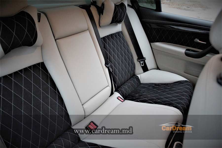 embroidered alcantara and leather