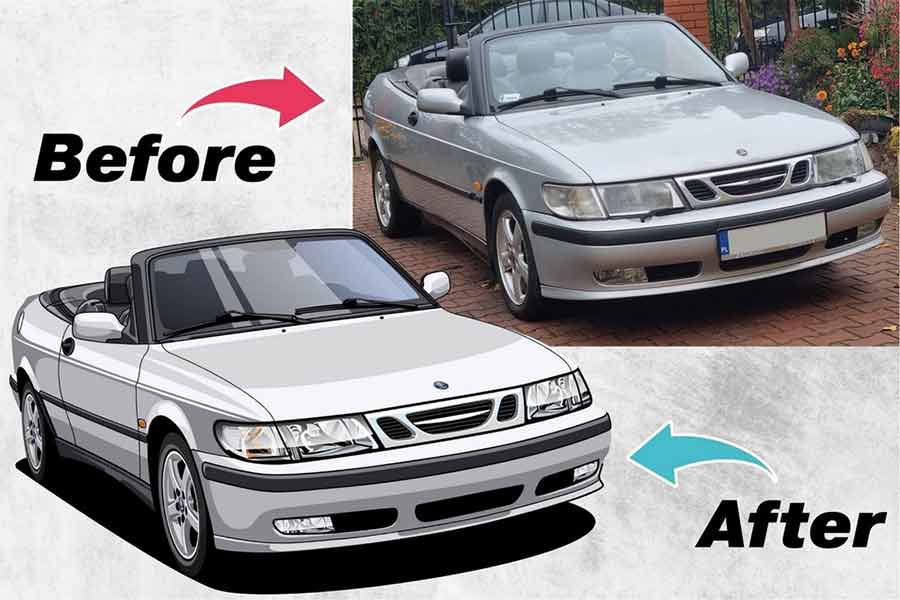 Saab Car Artwork: before and after