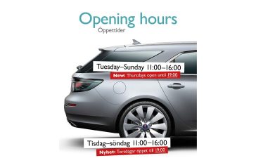 Starting this Thursday, the Saab Car Museum is open in the evenings once a week! We are open as usual Tuesday–Sunday 11:00–16:00, but now extends the opening hours to 19:00 on Thursdays.