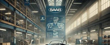 Trollhättan’s automotive legacy continues – The AC Cobra GT Roadster takes shape at the former Saab factory, with its chassis and production process on display, while the Saab heritage lingers in the background, marking a new era for the historic facility.