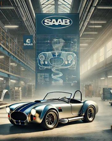 Trollhättan’s automotive legacy continues – The AC Cobra GT Roadster takes shape at the former Saab factory, with its chassis and production process on display, while the Saab heritage lingers in the background, marking a new era for the historic facility.