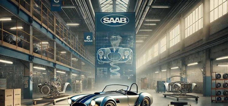 Trollhättan’s automotive legacy continues – The AC Cobra GT Roadster takes shape at the former Saab factory, with its chassis and production process on display, while the Saab heritage lingers in the background, marking a new era for the historic facility.