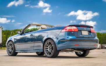 A 2007 Saab 9-3 2.0T Convertible in Fusion Blue Metallic