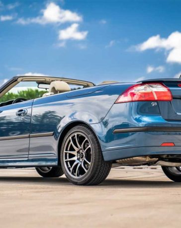 A 2007 Saab 9-3 2.0T Convertible in Fusion Blue Metallic