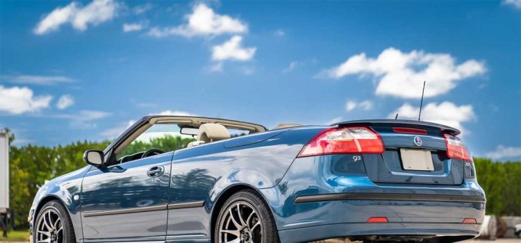 A 2007 Saab 9-3 2.0T Convertible in Fusion Blue Metallic