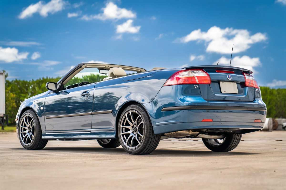 A 2007 Saab 9-3 2.0T Convertible in Fusion Blue Metallic