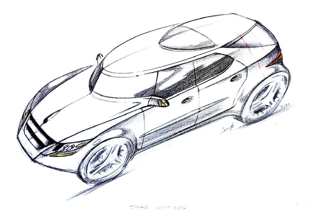 Sketch of the George Camp GMT256 concept for Saab's first SUV