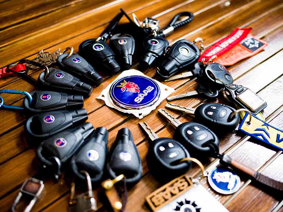 A collection of Saab keys from enthusiasts at the Beijing gathering, symbolizing the unity and passion of the Saab community. Photo by Li Cheng.