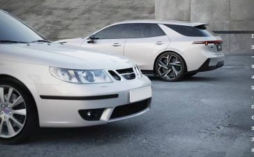 A striking side-by-side comparison of the classic Saab 9-5 Wagon and Sugar Chow's futuristic Lynk & Co 07 Wagon concept.