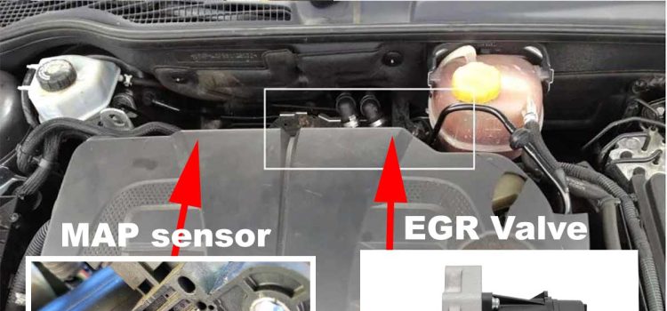 The MAP sensor and EGR valve locations on a Saab TTiD engine. Regular cleaning of both components is essential to prevent carbon buildup, maintain accurate readings, and ensure optimal performance. Together, they work to regulate airflow and exhaust gas recirculation, improving fuel efficiency and reducing emissions.