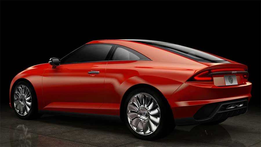 The rear view of the Saab PhoeniX Coupe, showcasing its sleek and aerodynamic design.