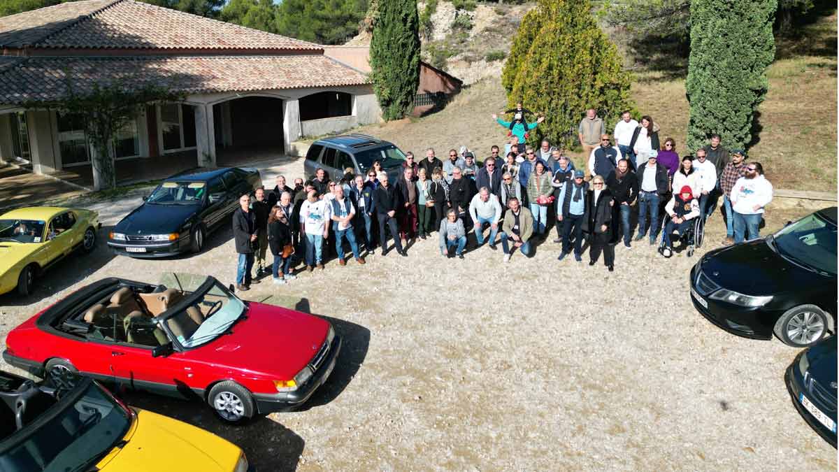 Saab enthusiasts gather at the picturesque Château Virant in Provence, celebrating a legacy of Swedish innovation and camaraderie