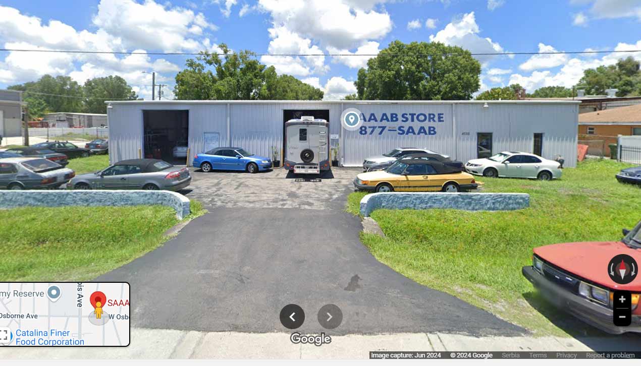 The SAAAB Store in Tampa, Florida, before Hurricane Milton struck. A haven for Saab enthusiasts, this shop now faces the monumental challenge of rebuilding after extensive flood damage.