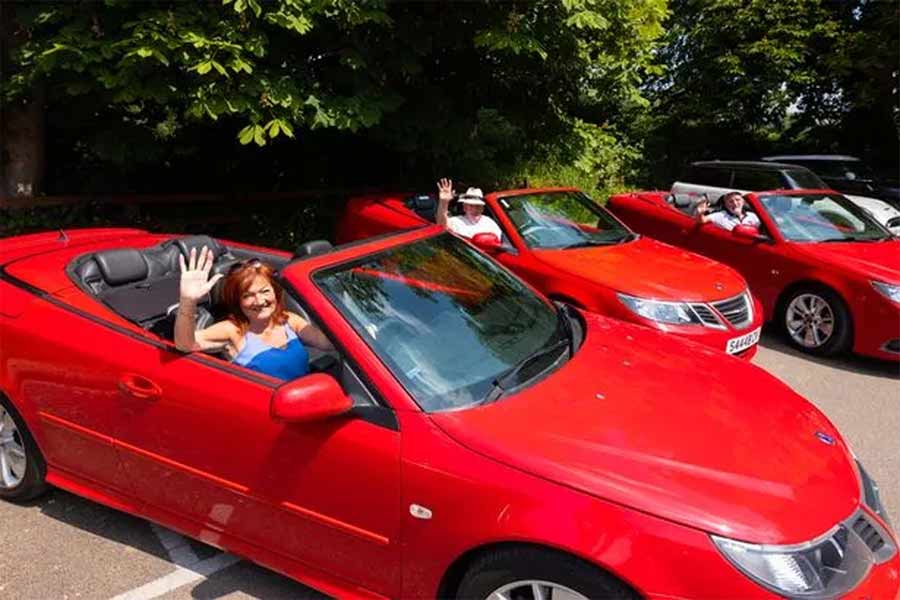 The Saab trio enjoy their unique Saab convertibles