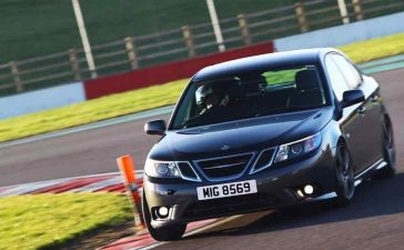 Saab 9-3 TTiD conquering Donington Park—proof that these turbocharged machines still belong on the track.