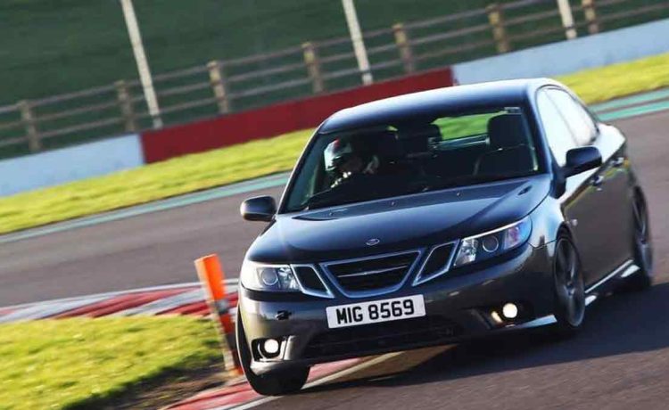 Saab 9-3 TTiD conquering Donington Park—proof that these turbocharged machines still belong on the track.