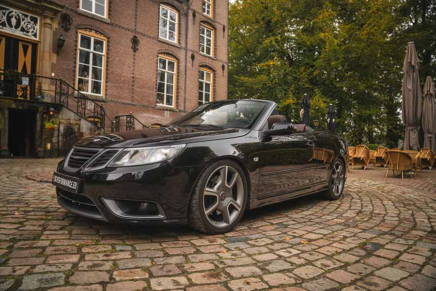 The KCPerformance Saab 9-3 Turbo X Convertible: A one-of-a-kind creation that combines Saab’s Turbo X engineering with the luxury of open-air driving, finished in iconic Jet Black Metallic.