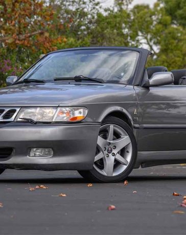 The rare 2001 Saab 9-3 Viggen Convertible in Steel Grey, now available on Cars & Bids. This high-performance model boasts a 2.3L turbocharged engine and a 5-speed manual transmission.