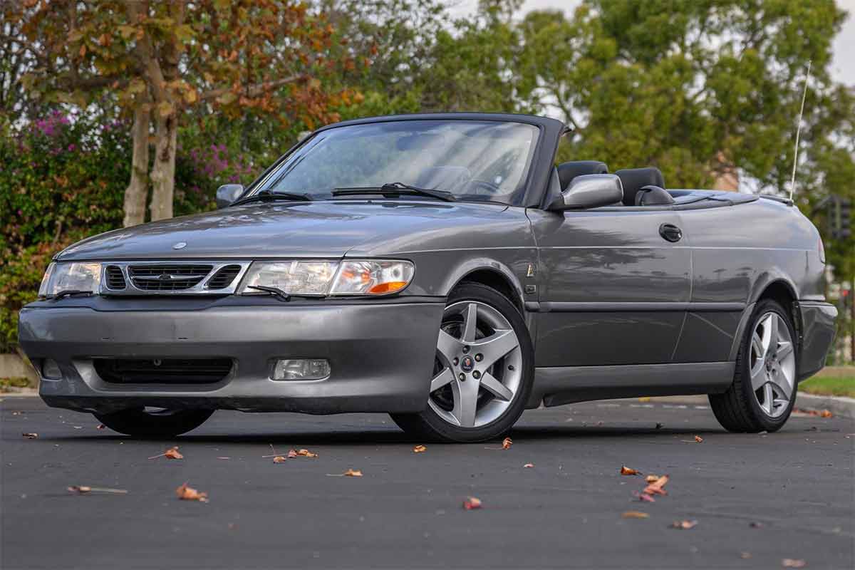 The rare 2001 Saab 9-3 Viggen Convertible in Steel Grey, now available on Cars & Bids. This high-performance model boasts a 2.3L turbocharged engine and a 5-speed manual transmission.