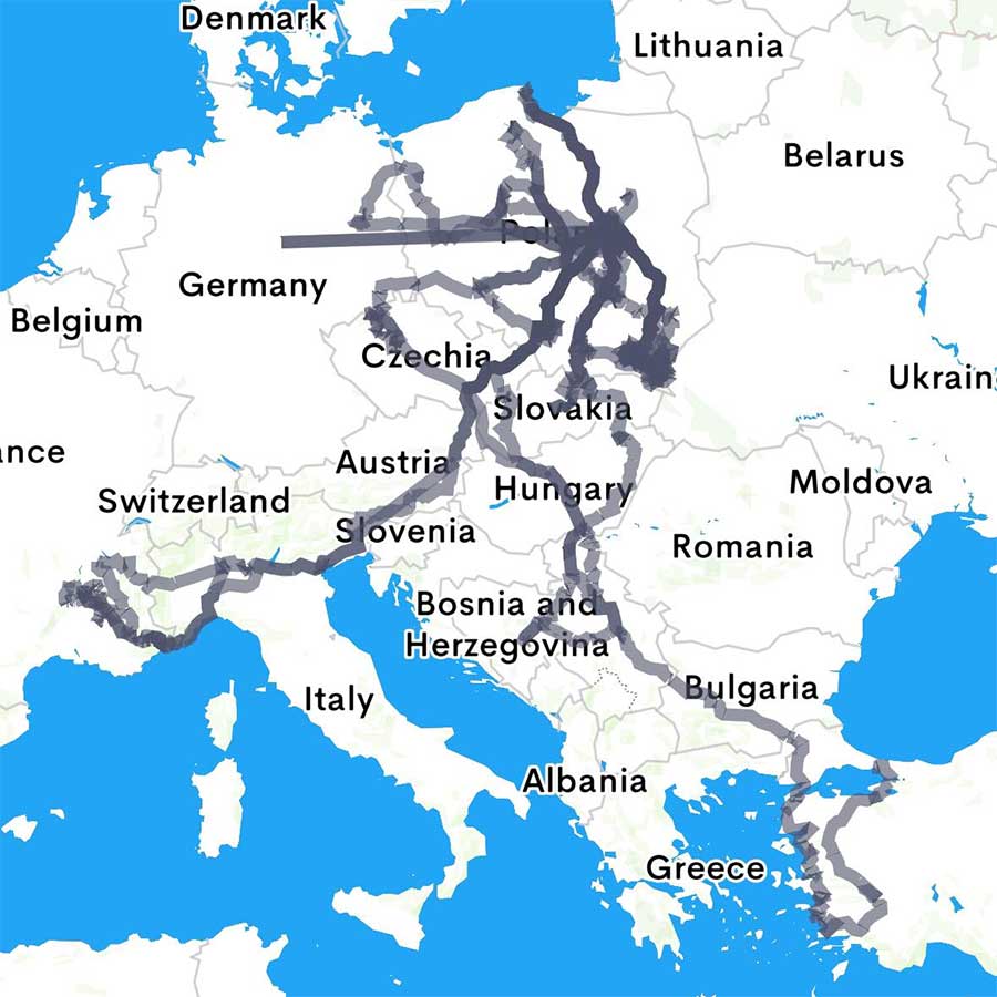 A visual representation of SaabVoyage's extensive 2024 journey across Europe, covering over 40,000 kilometers from Poland to Turkey and back, showcasing the resilience and spirit of their Saab 9-5 NG Aero V6.