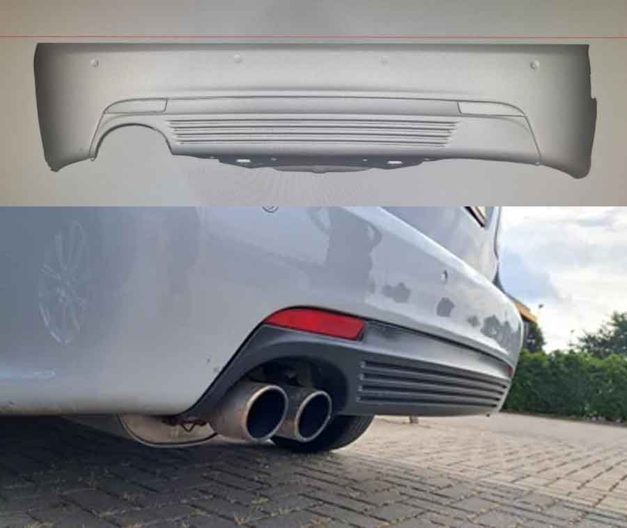 Rear diffuser for the Saab 9-3, a part that has long been out of production. KM-tronics is working to reproduce this highly sought-after component, allowing Saab enthusiasts to maintain the original look and performance of their vehicles.