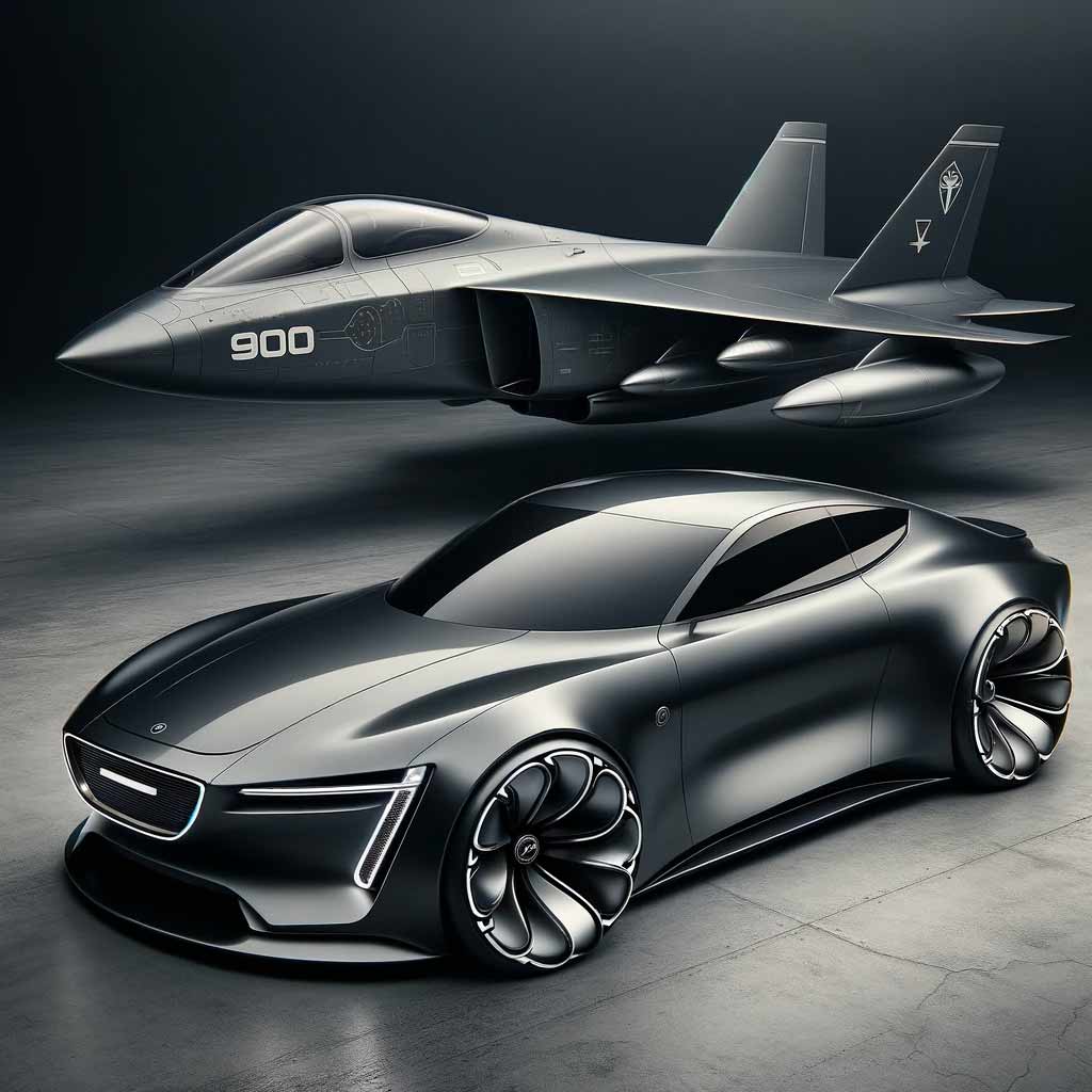 In the second iteration, we have similar details, where we can see some Saab design lines, rotor wheels and an aircraft-inspired windshield, but the design is far from the original "Saab" - but in addition to the Saab car, there is also a vision of a new Saab plane :)