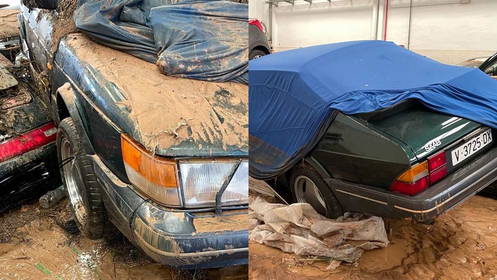 The enduring spirit of Saab: This iconic Saab 900, now caked in mud after Valencia's devastating floods, stands as a symbol of the community's determination to restore and preserve its legacy.