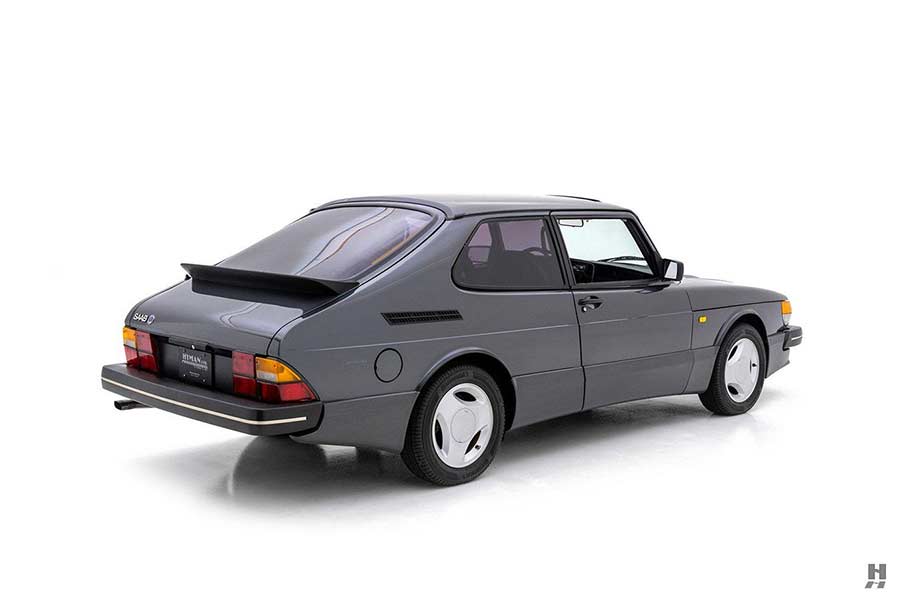 The 1986 Saab 900 SPG in its original Edwardian Gray, showcasing its iconic design and impeccable condition, now listed as the most expensive Saab in the U.S. at $83,500