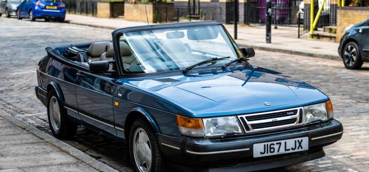 1992 Saab 900 Turbo Convertible in metallic blue color with a brand new mohair hood and excellent alloy wheels