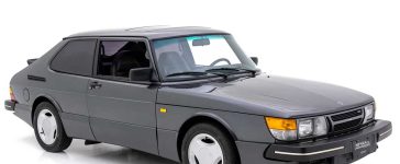 The pristine 1986 Saab 900 SPG offered by Hyman Ltd., showcasing its timeless Edwardian Gray paint and iconic design.