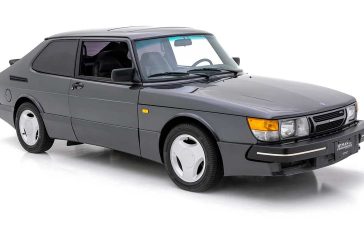 The pristine 1986 Saab 900 SPG offered by Hyman Ltd., showcasing its timeless Edwardian Gray paint and iconic design.