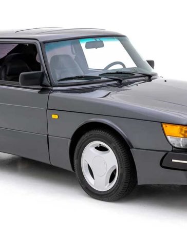 The pristine 1986 Saab 900 SPG offered by Hyman Ltd., showcasing its timeless Edwardian Gray paint and iconic design.