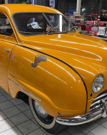 This 1954 Saab 92B project from Garry Small Saab, finished in striking yellow paint, awaits restoration by its future devoted owner.