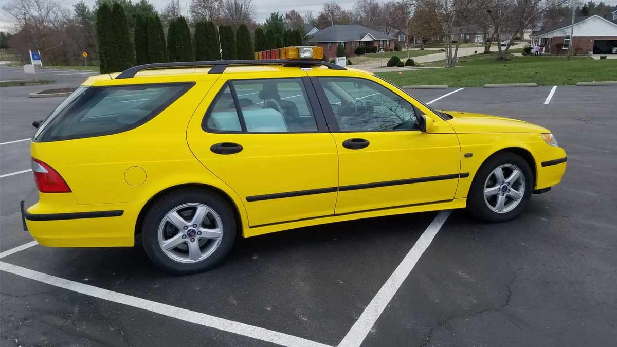 This 2004 Saab 9-5 Arc wagon, transformed into a runway friction tester by SARSYS, showcases the intersection of automotive ingenuity and aviation safety.