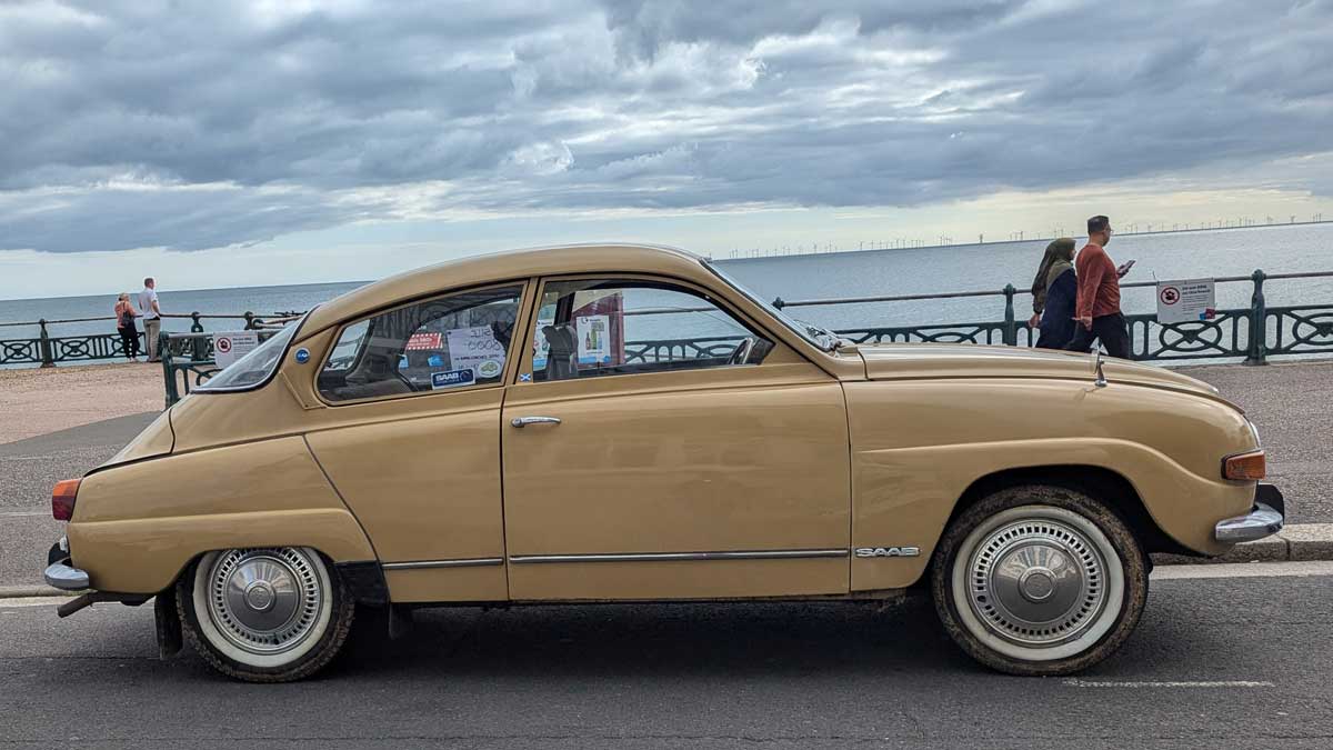 This 1973 Saab 96, captured in all its vintage glory, stands as a testament to Swedish engineering—unrestored, adventure-ready, and packed with rally-bred heritage.