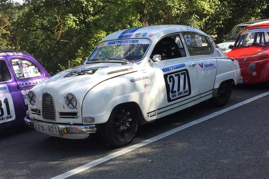 Another Saab 96, most similar to this car for sale, in its element, shot at the rally of classic cars