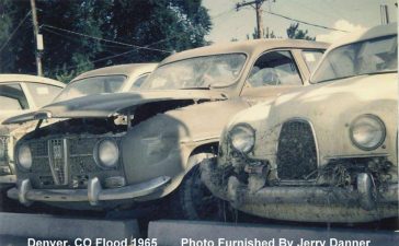 Saabs in Denver flood 1965