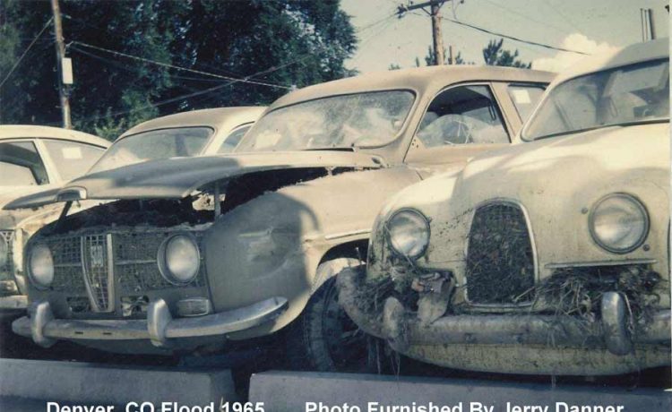 Saabs in Denver flood 1965