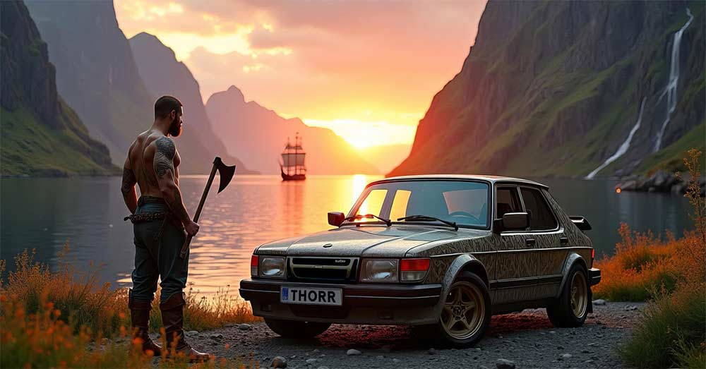 Thorr Meets Turbo: Henrik’s Viking-Inspired Saab 900 in a Mythical Nordic Landscape