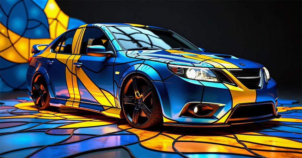 A Tribute to Sweden: Henrik’s Saab 9-3 Embodies the Nation’s Pride Through a Stunning Mosaic of the Swedish Flag