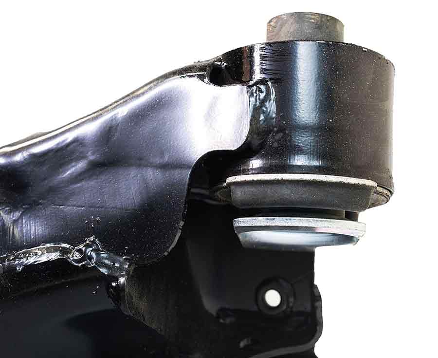 Close-up of the Saab 9-3 rear subframe bushing – featuring original Saab OE components for precise fitment, durability, and improved ride quality.