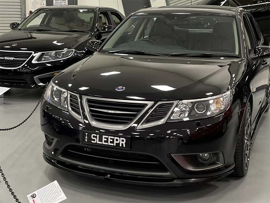 The sleek and powerful Saab 9-3 Turbo X showcased at the 'SAAB - BORN FROM JETS' exhibition (photo by Ellis Kačić-Midson)