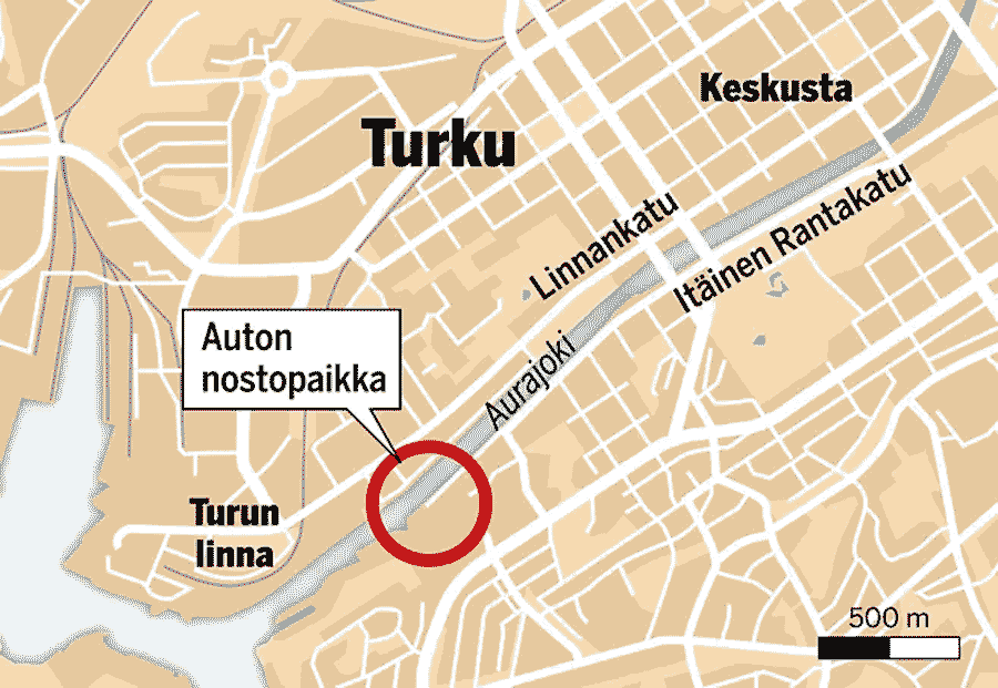 Location where the sunken Saab 900 was found